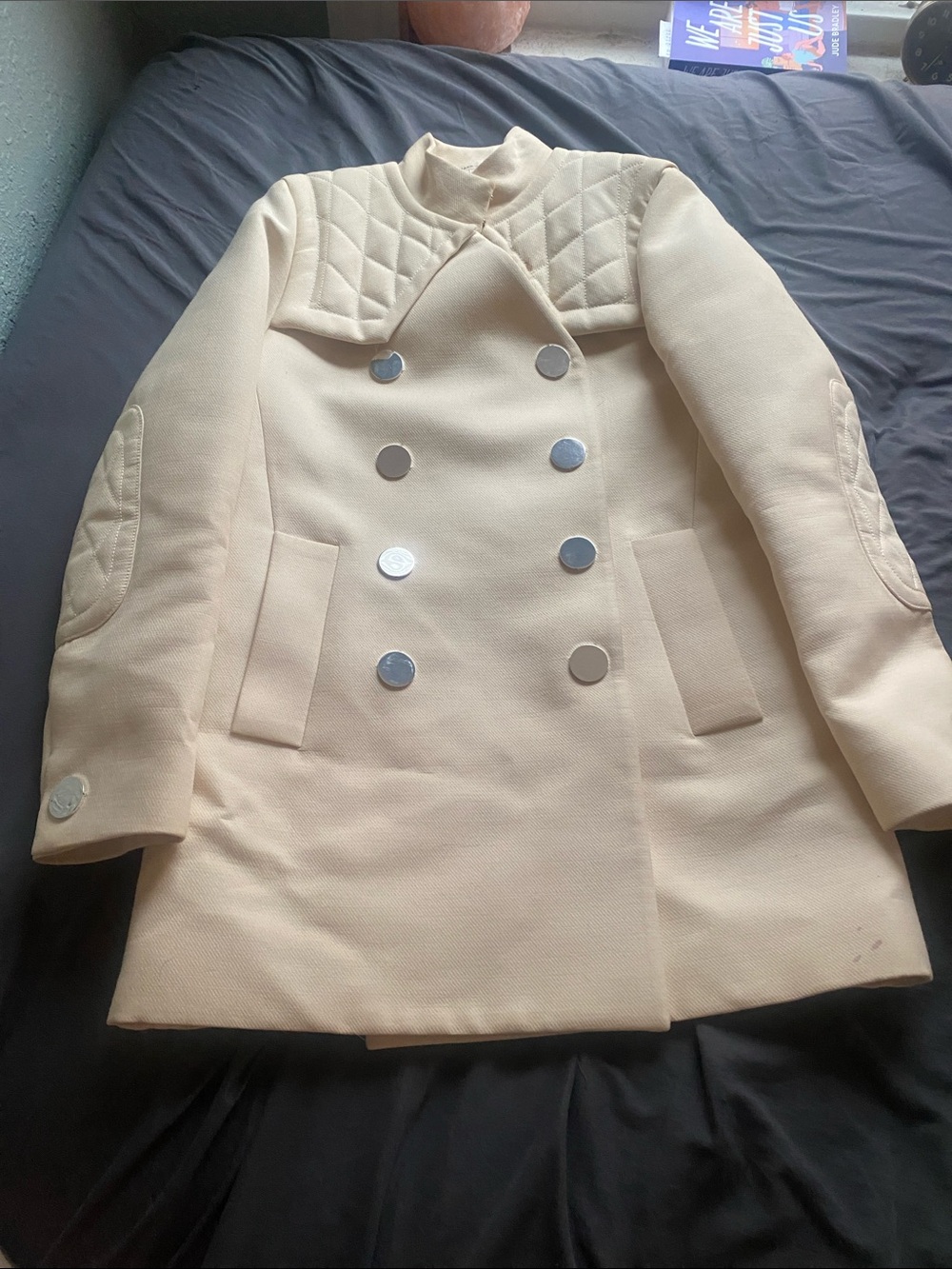 Marc Jacobs Cream Quilted-Shoulder Double-Breasted Coat